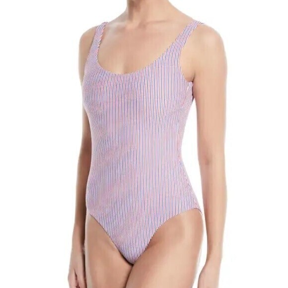 Onia Kelly Stripe Pique One Piece Swimsuit in Rose Multi - Picture 1 of 11